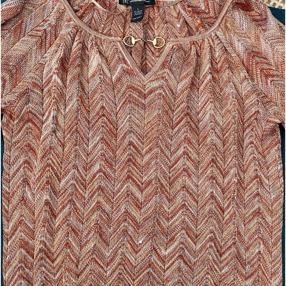 y2k Crochet Knit Top INC Sweater Metallic Embellished Disco Grandma Gold - Picture 7 of 16